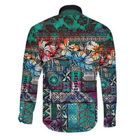 Pacific Hibiscus Tapa Tribal Vintage Family Matching Puletasi and Hawaiian Shirt Turquoise Motif LT9 - Polynesian Pride