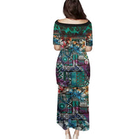 Pacific Hibiscus Tapa Tribal Vintage Family Matching Puletasi and Hawaiian Shirt Turquoise Motif LT9 - Polynesian Pride