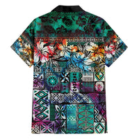 Pacific Hibiscus Tapa Tribal Vintage Family Matching Summer Maxi Dress and Hawaiian Shirt Turquoise Motif LT9 - Polynesian Pride