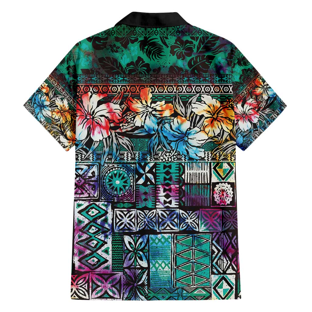 Pacific Hibiscus Tapa Tribal Vintage Family Matching Tank Maxi Dress and Hawaiian Shirt Turquoise Motif LT9 - Polynesian Pride