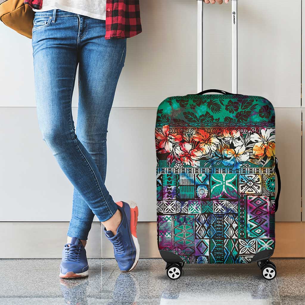 Pacific Hibiscus Tapa Tribal Vintage Luggage Cover Turquoise Motif LT9 - Polynesian Pride