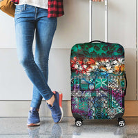 Pacific Hibiscus Tapa Tribal Vintage Luggage Cover Turquoise Motif LT9 - Polynesian Pride