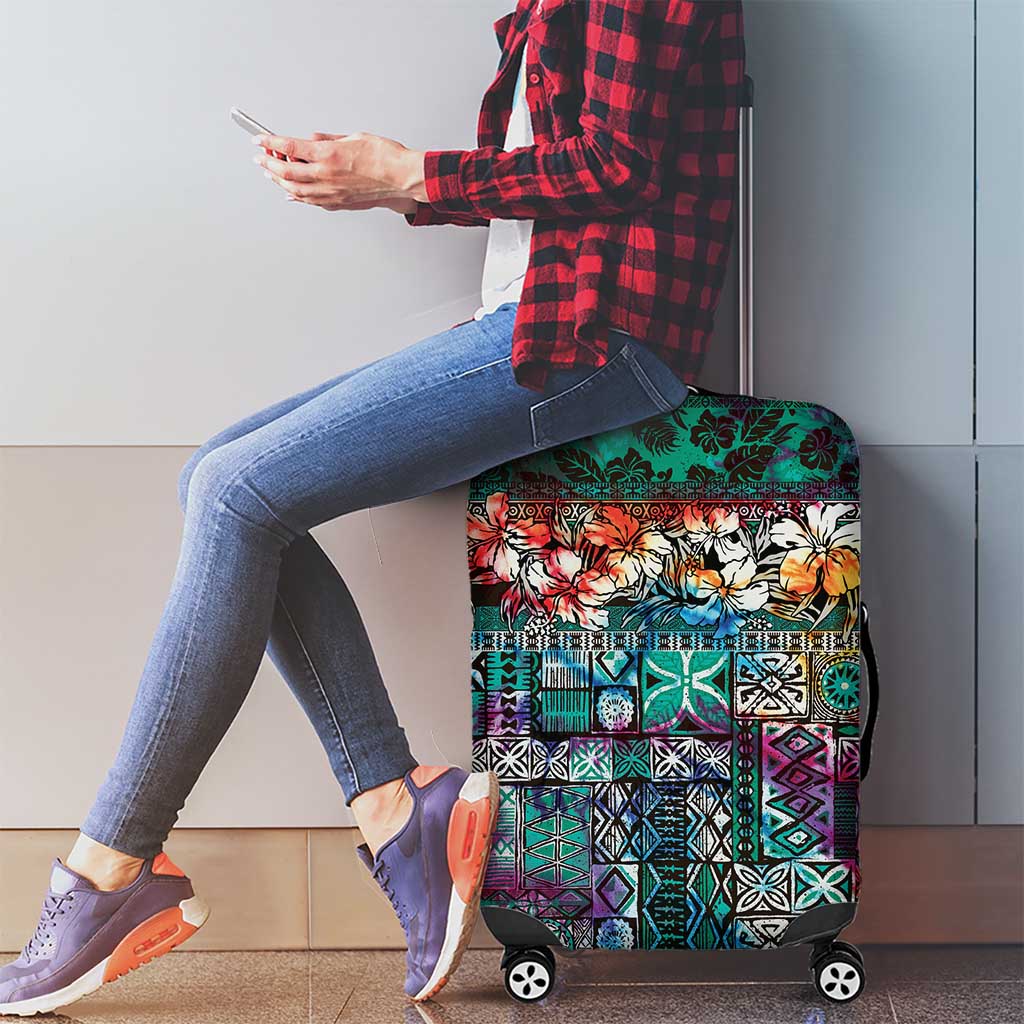 Pacific Hibiscus Tapa Tribal Vintage Luggage Cover Turquoise Motif LT9 - Polynesian Pride