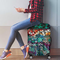 Pacific Hibiscus Tapa Tribal Vintage Luggage Cover Turquoise Motif LT9 - Polynesian Pride