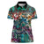 Pacific Hibiscus Tapa Tribal Vintage Women Polo Shirt Turquoise Motif