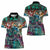Pacific Hibiscus Tapa Tribal Vintage Women Polo Shirt Turquoise Motif