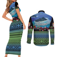 Personalised Fiji Viti Levu Couples Matching Short Sleeve Bodycon Dress and Long Sleeve Button Shirt Tagimoucia and Tapa Tribal Pattern LT9 - Polynesian Pride