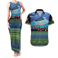 Personalised Fiji Viti Levu Couples Matching Tank Maxi Dress and Hawaiian Shirt Tagimoucia and Tapa Tribal Pattern LT9 Blue - Polynesian Pride
