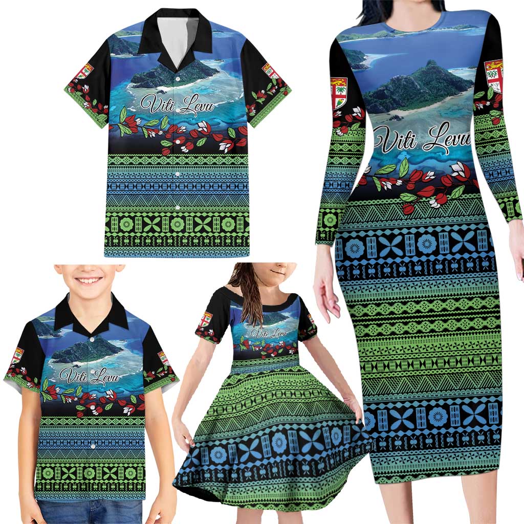 Personalised Fiji Viti Levu Family Matching Long Sleeve Bodycon Dress and Hawaiian Shirt Tagimoucia and Tapa Tribal Pattern LT9 - Polynesian Pride