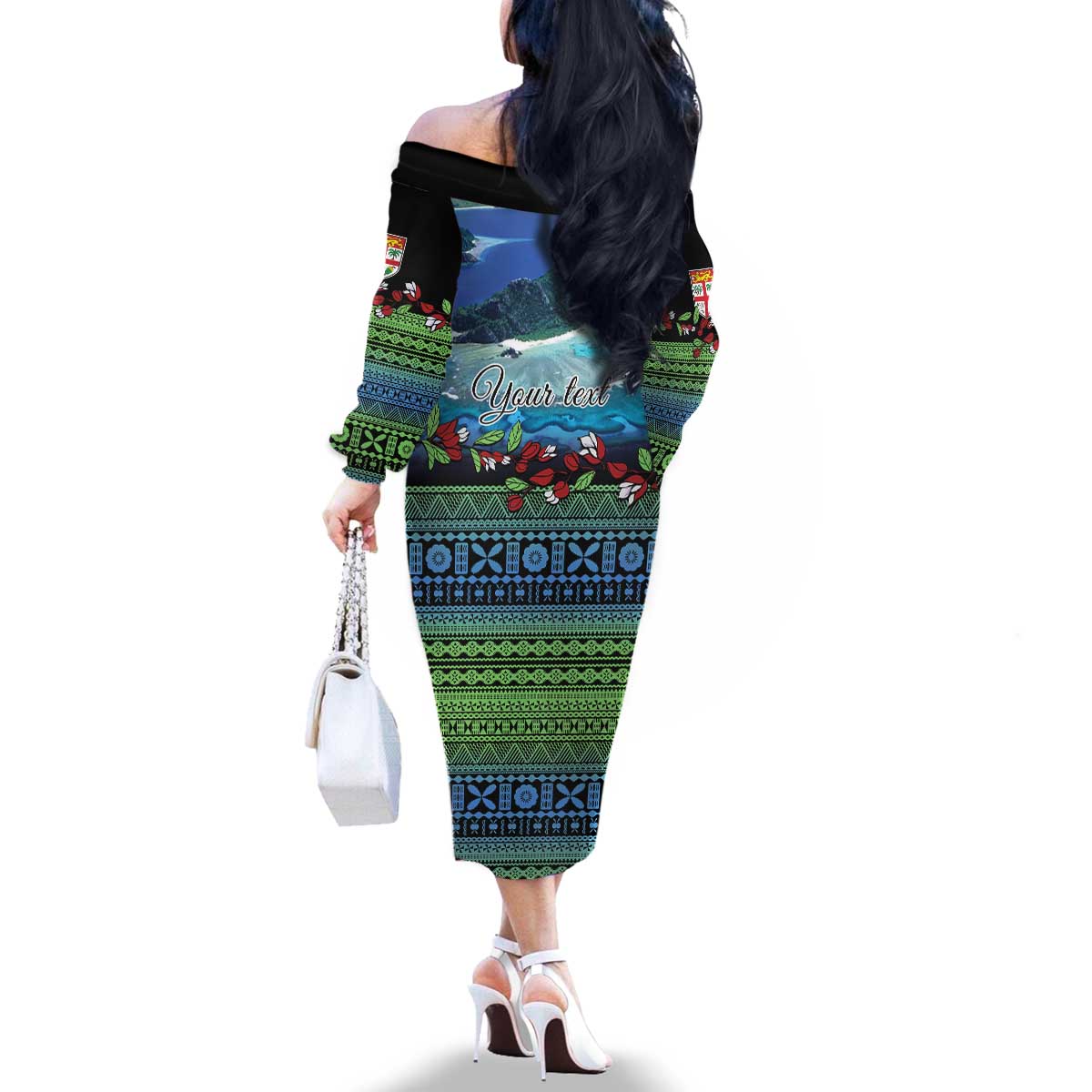 Personalised Fiji Viti Levu Family Matching Off The Shoulder Long Sleeve Dress and Hawaiian Shirt Tagimoucia and Tapa Tribal Pattern LT9 - Polynesian Pride