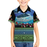 Personalised Fiji Viti Levu Family Matching Off Shoulder Maxi Dress and Hawaiian Shirt Tagimoucia and Tapa Tribal Pattern LT9 Son's Shirt Blue - Polynesian Pride