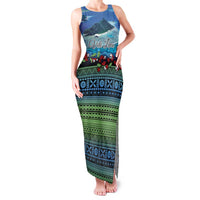 Personalised Fiji Viti Levu Family Matching Tank Maxi Dress and Hawaiian Shirt Tagimoucia and Tapa Tribal Pattern LT9 Mom's Dress Blue - Polynesian Pride