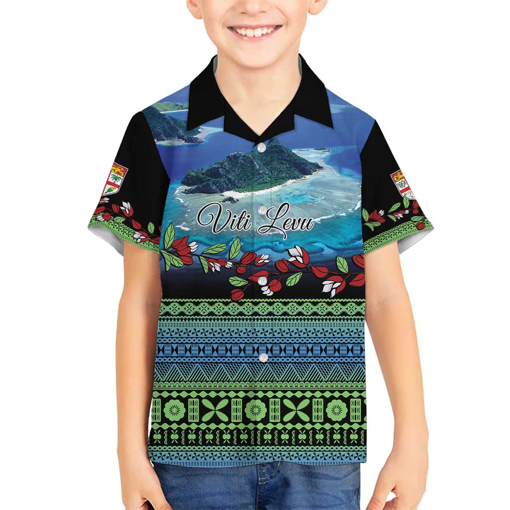 Personalised Fiji Viti Levu Family Matching Tank Maxi Dress and Hawaiian Shirt Tagimoucia and Tapa Tribal Pattern LT9 Son's Shirt Blue - Polynesian Pride