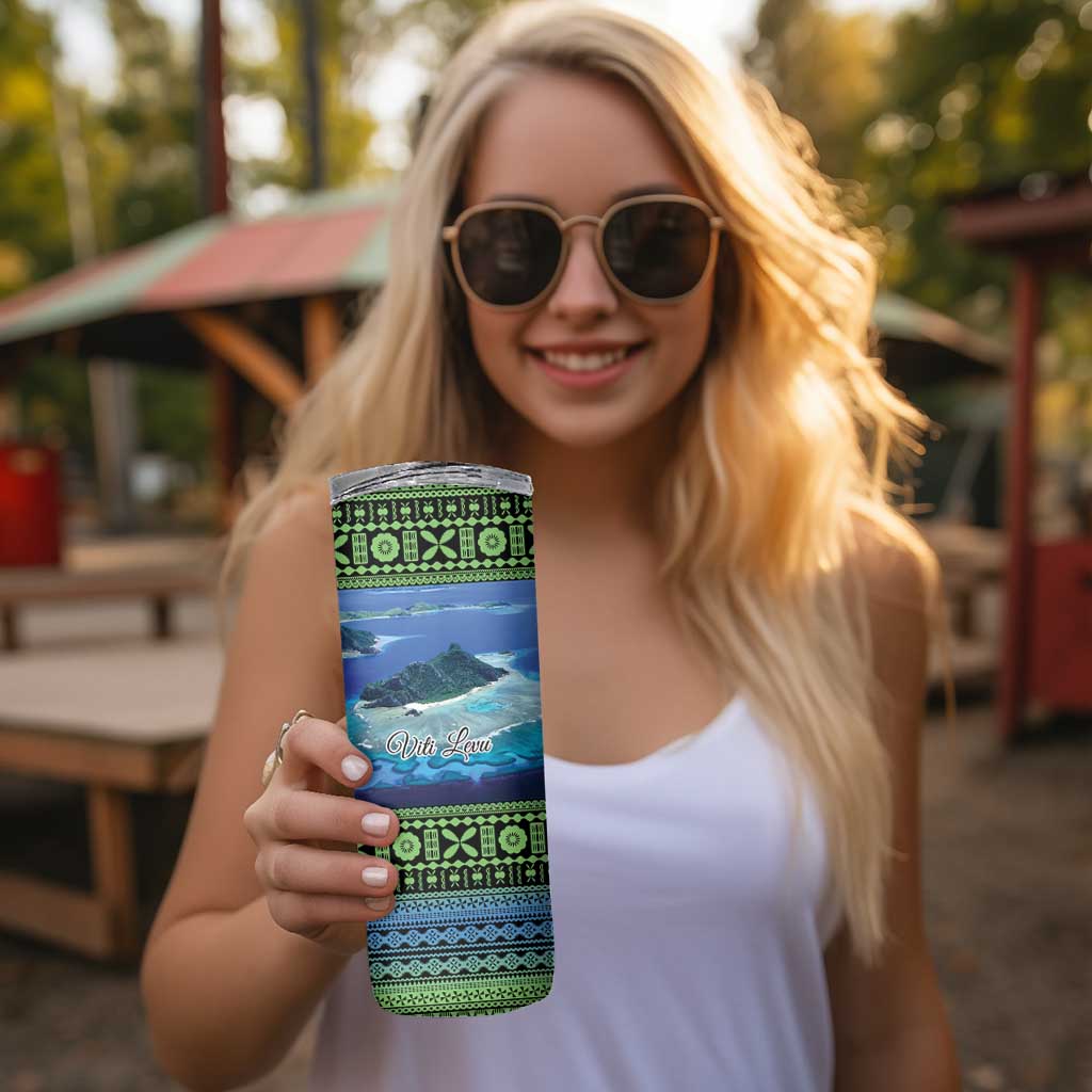 Personalised Fiji Viti Levu Skinny Tumbler Tagimoucia and Tapa Tribal Pattern