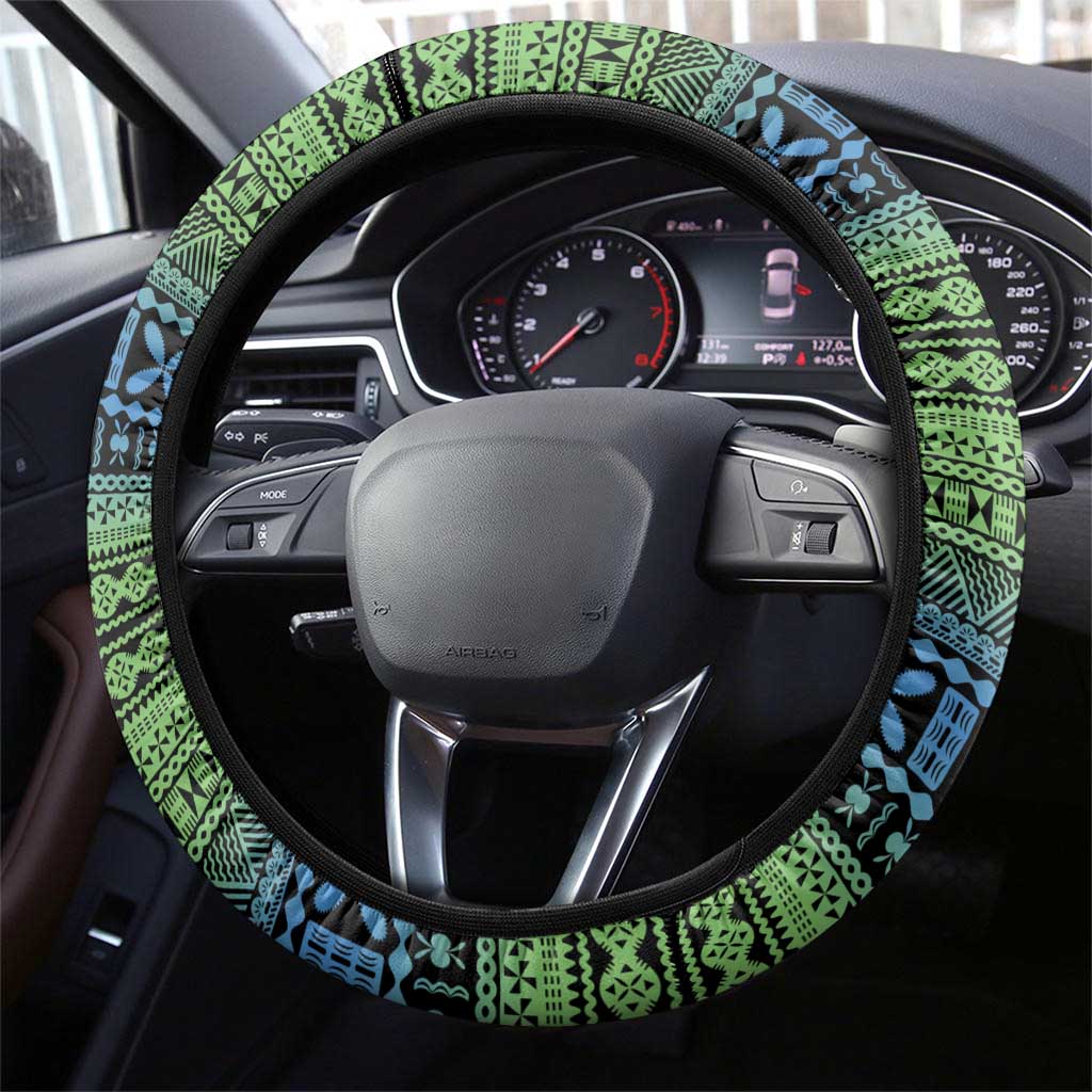 Fiji Viti Levu Steering Wheel Cover Tagimoucia and Tapa Tribal Pattern