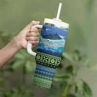 Personalised Fiji Viti Levu Tumbler With Handle Tagimoucia and Tapa Tribal Pattern