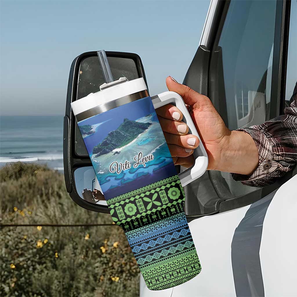 Personalised Fiji Viti Levu Tumbler With Handle Tagimoucia and Tapa Tribal Pattern