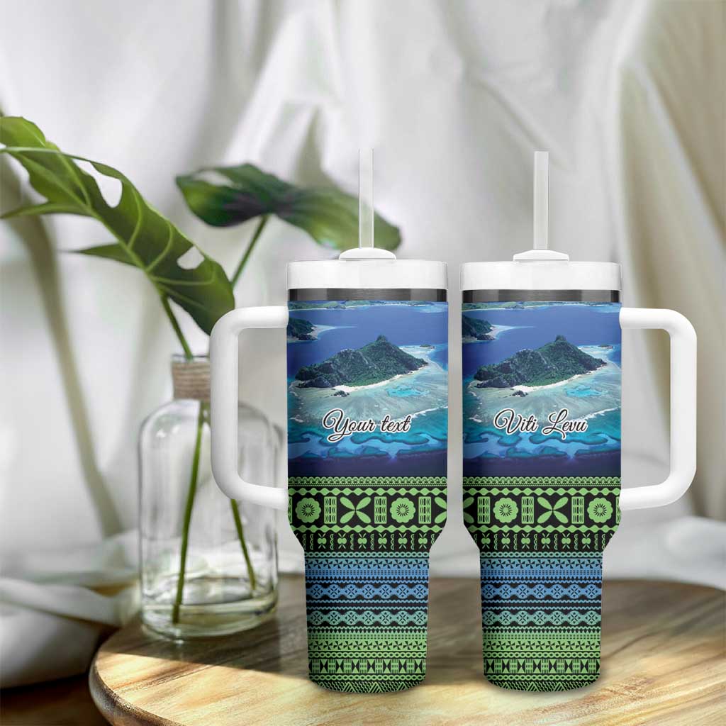Personalised Fiji Viti Levu Tumbler With Handle Tagimoucia and Tapa Tribal Pattern