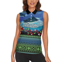Personalised Fiji Viti Levu Women Sleeveless Polo Shirt Tagimoucia and Tapa Tribal Pattern