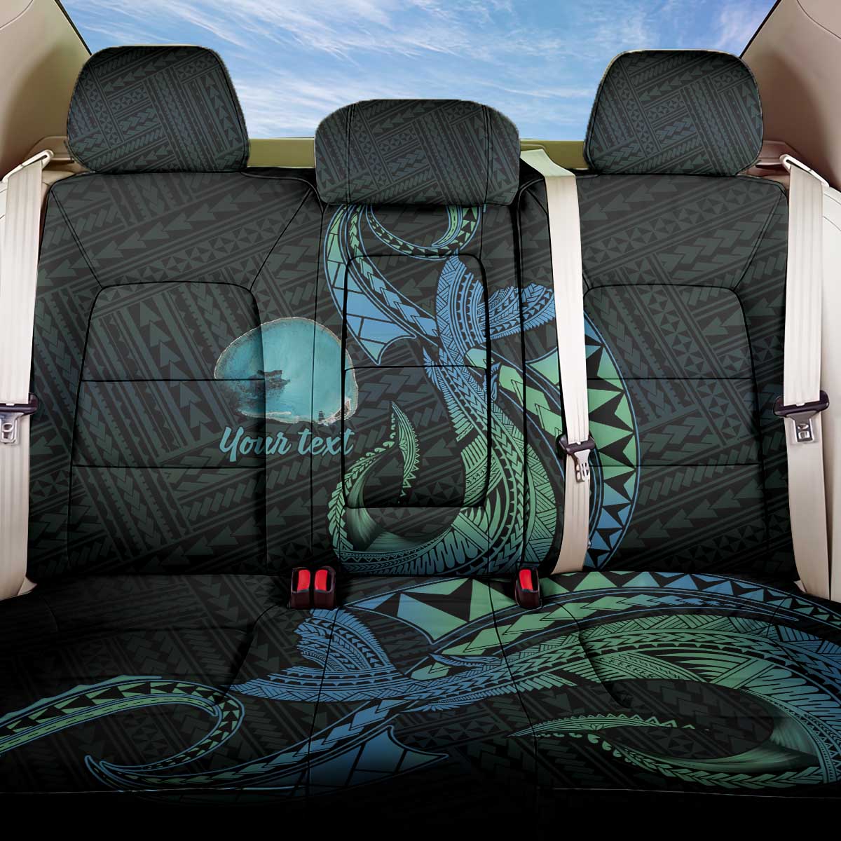 Personalised Hawaii Kure Atoll Back Car Seat Cover Holaniku Coral Reef with Polynesian Tribal LT9 One Size Blue - Polynesian Pride