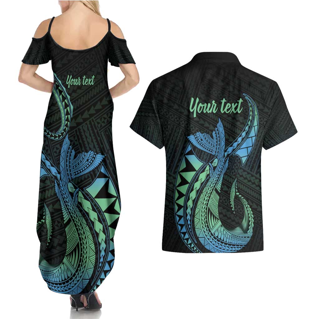 Personalised Hawaii Kure Atoll Couples Matching Summer Maxi Dress and Hawaiian Shirt Holaniku Coral Reef with Polynesian Tribal LT9 - Polynesian Pride