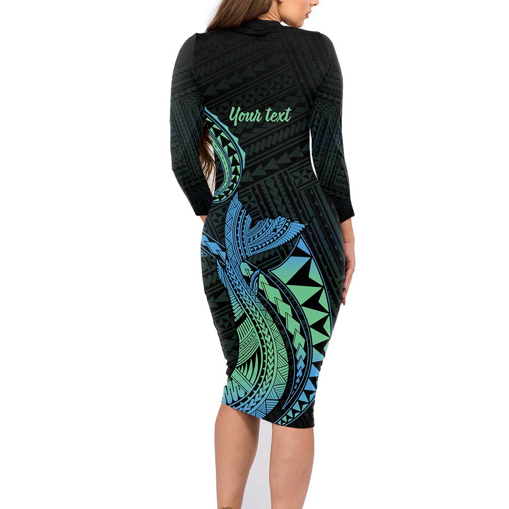 Personalised Hawaii Kure Atoll Family Matching Long Sleeve Bodycon Dress and Hawaiian Shirt Holaniku Coral Reef with Polynesian Tribal LT9 - Polynesian Pride