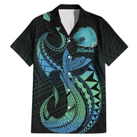 Personalised Hawaii Kure Atoll Family Matching Mermaid Dress and Hawaiian Shirt Holaniku Coral Reef with Polynesian Tribal LT9 Dad's Shirt - Short Sleeve Blue - Polynesian Pride