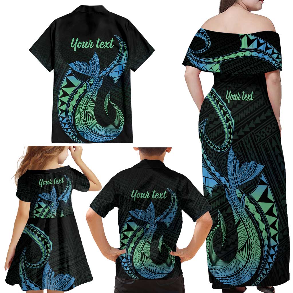 Personalised Hawaii Kure Atoll Family Matching Off Shoulder Maxi Dress and Hawaiian Shirt Holaniku Coral Reef with Polynesian Tribal LT9 - Polynesian Pride