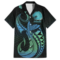Personalised Hawaii Kure Atoll Family Matching Puletasi and Hawaiian Shirt Holaniku Coral Reef with Polynesian Tribal LT9 Dad's Shirt - Short Sleeve Blue - Polynesian Pride