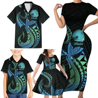 Personalised Hawaii Kure Atoll Family Matching Short Sleeve Bodycon Dress and Hawaiian Shirt Holaniku Coral Reef with Polynesian Tribal LT9 - Polynesian Pride