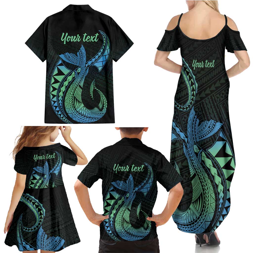 Personalised Hawaii Kure Atoll Family Matching Summer Maxi Dress and Hawaiian Shirt Holaniku Coral Reef with Polynesian Tribal LT9 - Polynesian Pride