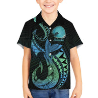 Personalised Hawaii Kure Atoll Family Matching Tank Maxi Dress and Hawaiian Shirt Holaniku Coral Reef with Polynesian Tribal LT9 Son's Shirt Blue - Polynesian Pride