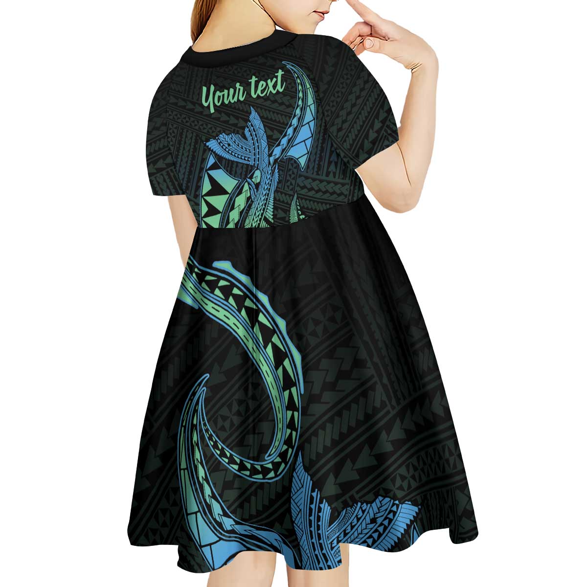 Personalised Hawaii Kure Atoll Kid Short Sleeve Dress Holaniku Coral Reef with Polynesian Tribal