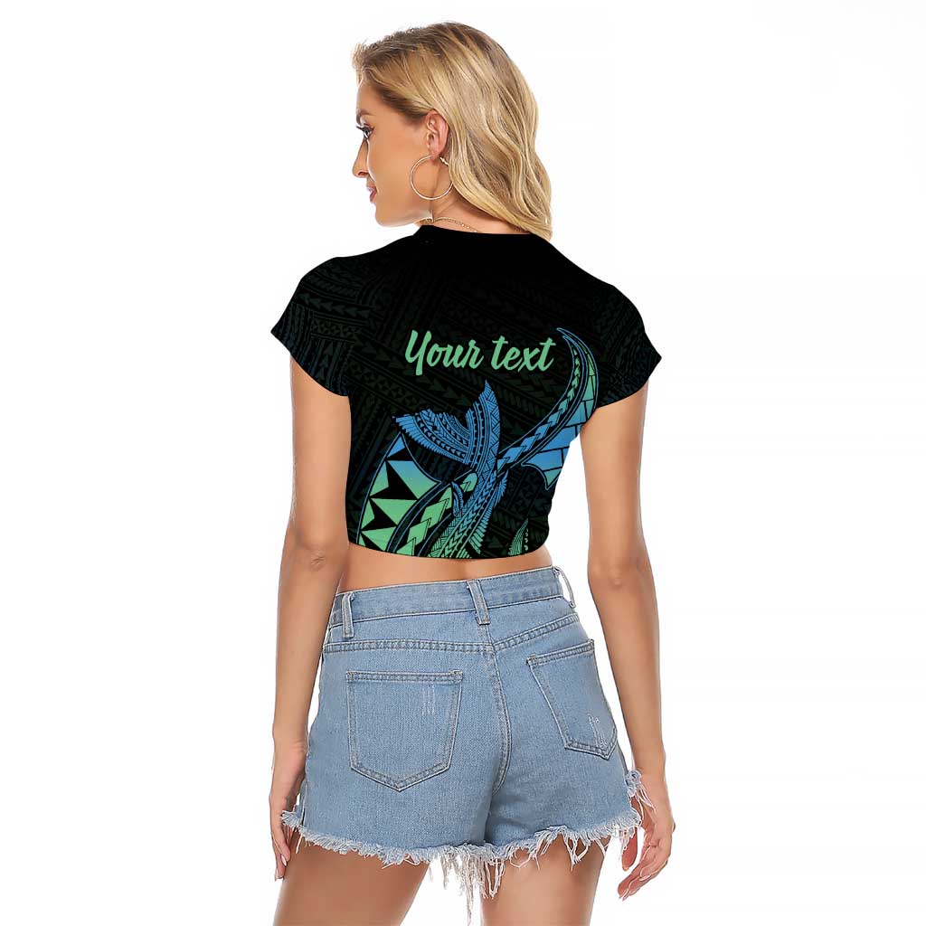 Personalised Hawaii Kure Atoll Raglan Cropped T Shirt Holaniku Coral Reef with Polynesian Tribal