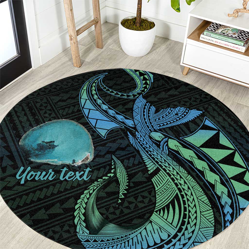 Personalised Hawaii Kure Atoll Round Carpet Holaniku Coral Reef with Polynesian Tribal LT9 Blue - Polynesian Pride