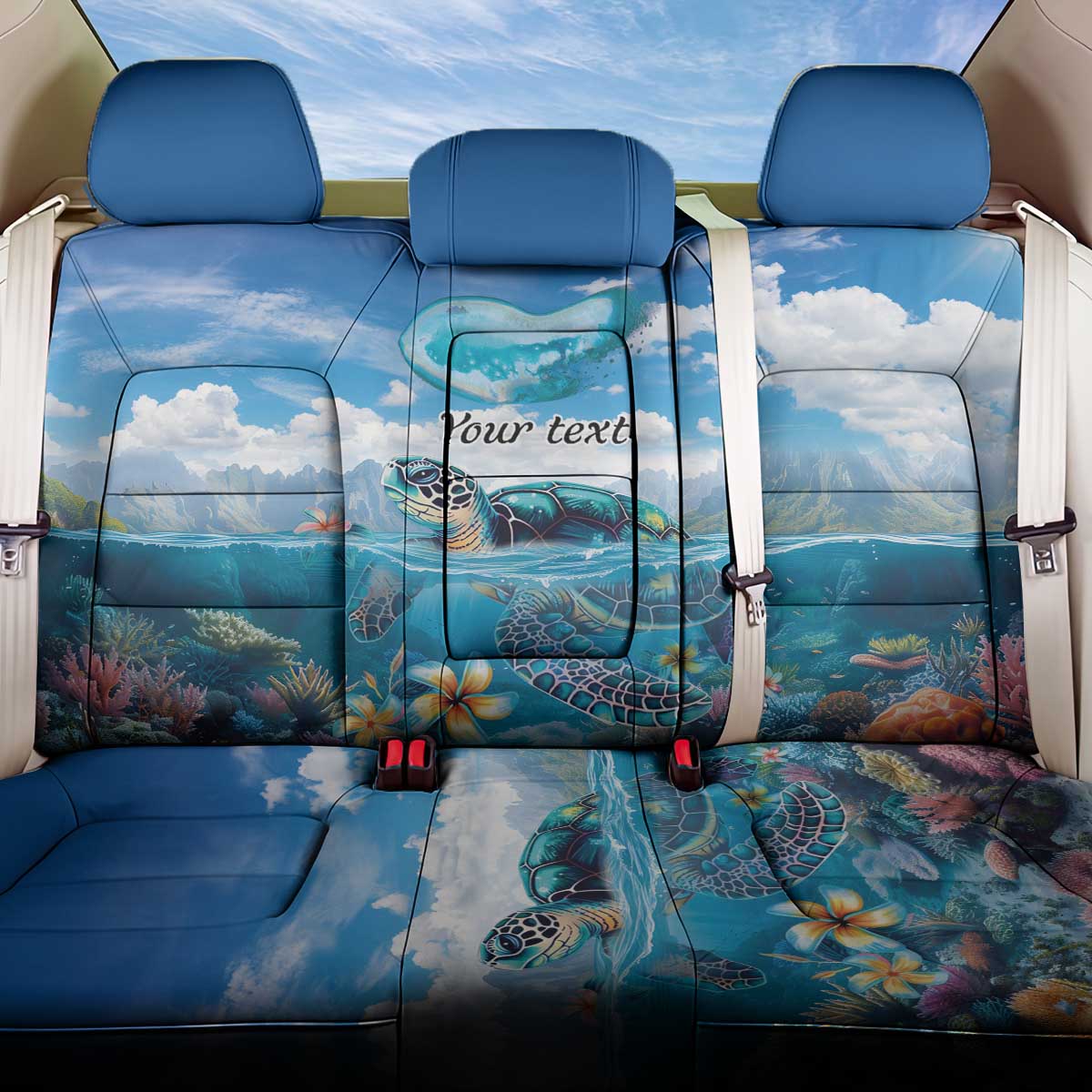 Personalised Palau Kayangel Atoll Back Car Seat Cover Turtle With Coral Reef Under Water LT9 One Size Blue - Polynesian Pride