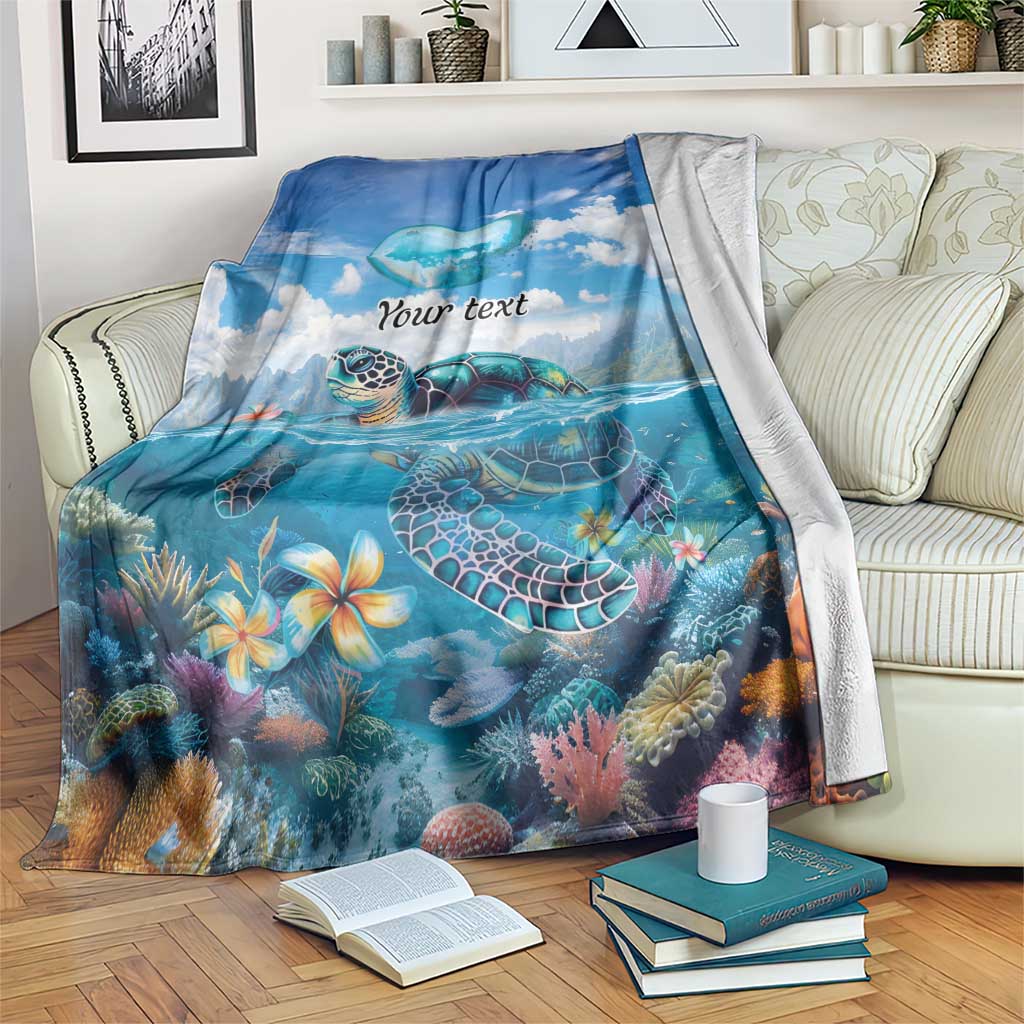 Personalised Palau Kayangel Atoll Blanket Turtle With Coral Reef Under Water LT9 Blue - Polynesian Pride