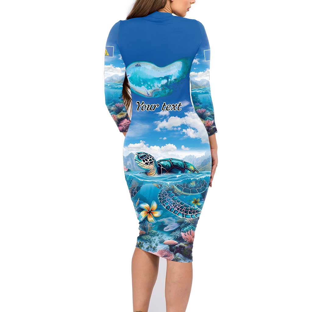 Personalised Palau Kayangel Atoll Family Matching Long Sleeve Bodycon Dress and Hawaiian Shirt Turtle With Coral Reef Under Water LT9 - Polynesian Pride