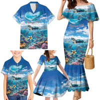 Personalised Palau Kayangel Atoll Family Matching Mermaid Dress and Hawaiian Shirt Turtle With Coral Reef Under Water LT9 - Polynesian Pride