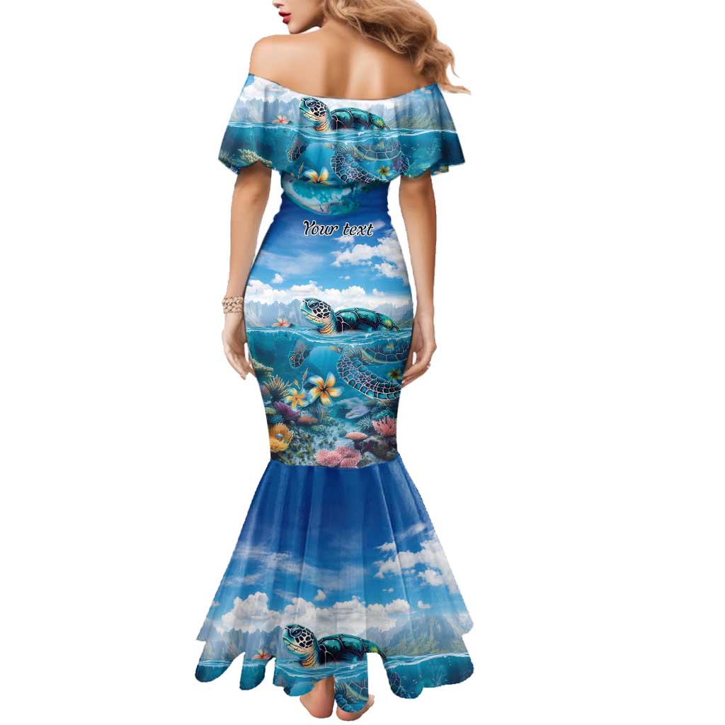 Personalised Palau Kayangel Atoll Family Matching Mermaid Dress and Hawaiian Shirt Turtle With Coral Reef Under Water LT9 - Polynesian Pride