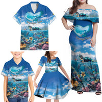 Personalised Palau Kayangel Atoll Family Matching Off Shoulder Maxi Dress and Hawaiian Shirt Turtle With Coral Reef Under Water LT9 - Polynesian Pride
