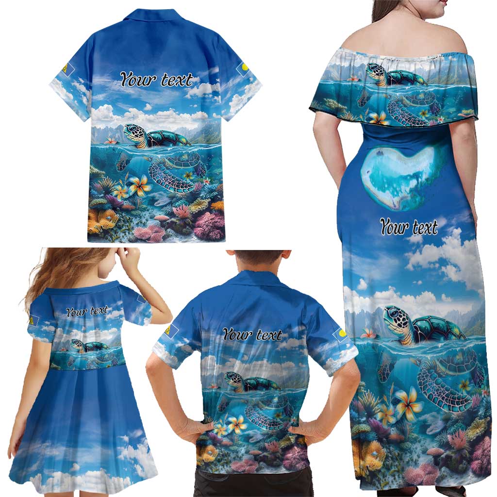 Personalised Palau Kayangel Atoll Family Matching Off Shoulder Maxi Dress and Hawaiian Shirt Turtle With Coral Reef Under Water LT9 - Polynesian Pride
