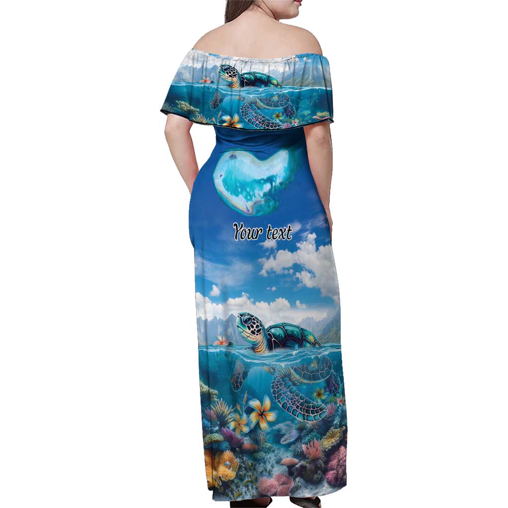 Personalised Palau Kayangel Atoll Family Matching Off Shoulder Maxi Dress and Hawaiian Shirt Turtle With Coral Reef Under Water LT9 - Polynesian Pride