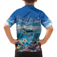 Personalised Palau Kayangel Atoll Family Matching Off Shoulder Short Dress and Hawaiian Shirt Turtle With Coral Reef Under Water LT9 - Polynesian Pride