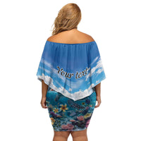 Personalised Palau Kayangel Atoll Family Matching Off Shoulder Short Dress and Hawaiian Shirt Turtle With Coral Reef Under Water LT9 - Polynesian Pride
