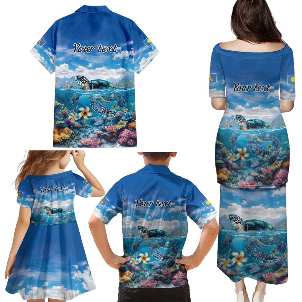Personalised Palau Kayangel Atoll Family Matching Puletasi and Hawaiian Shirt Turtle With Coral Reef Under Water LT9 - Polynesian Pride