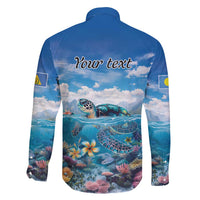 Personalised Palau Kayangel Atoll Family Matching Short Sleeve Bodycon Dress and Hawaiian Shirt Turtle With Coral Reef Under Water LT9 - Polynesian Pride