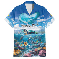 Personalised Palau Kayangel Atoll Family Matching Summer Maxi Dress and Hawaiian Shirt Turtle With Coral Reef Under Water LT9 Dad's Shirt - Short Sleeve Blue - Polynesian Pride