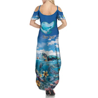 Personalised Palau Kayangel Atoll Family Matching Summer Maxi Dress and Hawaiian Shirt Turtle With Coral Reef Under Water LT9 - Polynesian Pride
