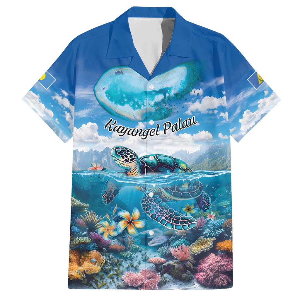 Personalised Palau Kayangel Atoll Family Matching Tank Maxi Dress and Hawaiian Shirt Turtle With Coral Reef Under Water LT9 Dad's Shirt - Short Sleeve Blue - Polynesian Pride